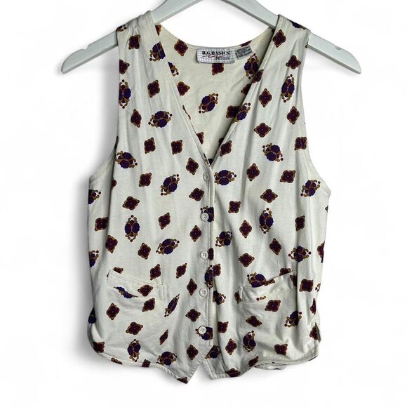 vintage 90s 1990s retro aesthetic  Cream and blue geometric print vest - Picture 1 of 5